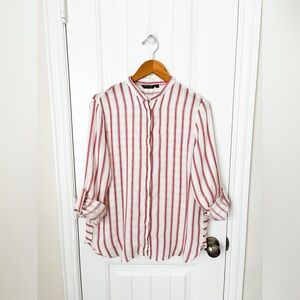 Massimo Dutti Linen Blend Stripe Botton Down Red White Size 10